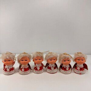 Lot 6 Vintage Christmas Ornaments Kissing Angels Felt Rubber Face